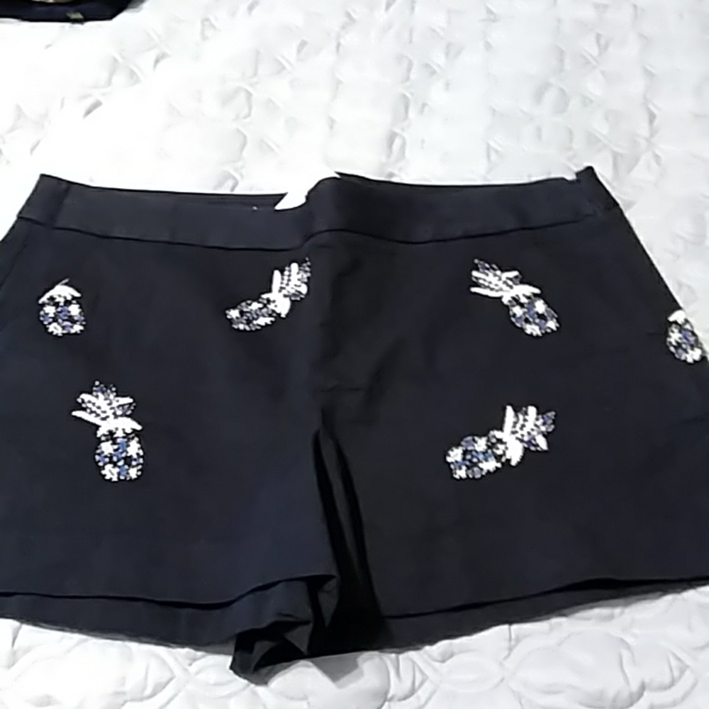 Loft Navy Blue w/ Glass Beaded Pineapples Shorts Size 8